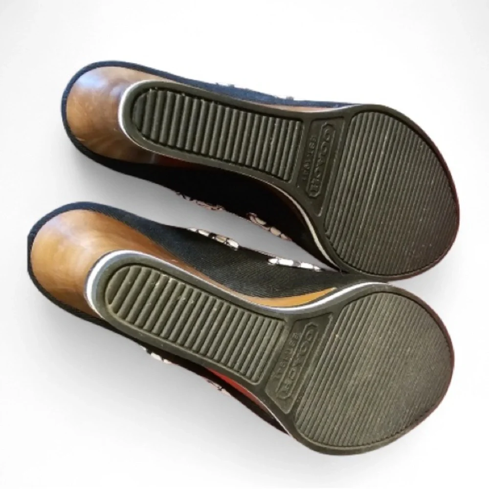 Coach Black and Brown Wedges with Pattern - Picture 2 of 3